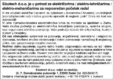 oglasi, Rad elektromontaza inozemstvo 